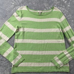 Joie Sweater Top Medium Green Stripe Cotton Silk Cashmere Thin Lightweight Kelia